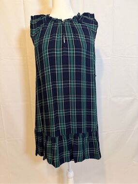 Loft, size 4. Plaid Navy & Green Ruffle-Hem Women's dress